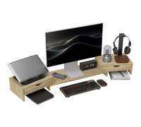 HOMCOM Elevador Monitor Ángulo/Longitud Ajustable Roble | Soporte para Monitor Escritorio, con 2 Cajones, para PC, Portátil, Organizador para Ordenador