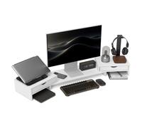 HOMCOM Elevador Monitor Ángulo y Longitud Ajustable con 2 Cajones Blanco