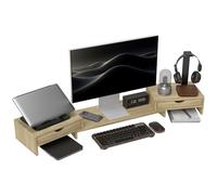 HOMCOM Elevador Monitor Ángulo y Longitud Ajustable, Soporte para Monitor Escritorio con 2 Cajones, para PC, Portátil, 60-116x22x12 cm, Roble