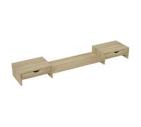HOMCOM Elevador Monitor Ángulo y Longitud Ajustable, Soporte para Monitor Escritorio con 2 Cajones, para PC, Portátil, 60-116x22x12 cm, Roble