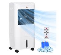 HOMCOM Enfriador de Aire Portátil 3 en 1 Tanque de Agua 15L Climatizador Evaporativo Oscilante con 3 Velocidades Control Remoto Temporizador 7,5h Pantalla LED Efecto 15-20 ㎡ 37x32x78 cm Blanco