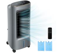 HOMCOM Enfriador de aire portátil 4 en 1 humidificador purificador ventilador, oscilación 90°, 4 velocidades, 3 modos, gris