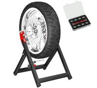 HOMCOM Equilibrador manual de ruedas de motocicleta aluminio y acero, equilibrio de daños de ruedas plegable, con llave de radios, compatible hasta 21 pulgadas, negro