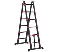 HOMCOM Escalera de Aluminio Plegable 2 Formas de Uso con 12 Escalones Antideslizantes Carga 150 kg 379x67,5x11 cm Negro y Rojo Aosom España