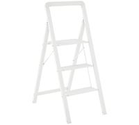 HOMCOM Escalera de tijera Escalera de tijera con 3 peldaños Peldaño plegable antideslizante con asa Capacidad de carga hasta 150 kg Escalera ligera de aluminio 66,3 x 41,5 x 104,6 cm Blanco