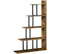 HOMCOM Escalera librería Estilo Industrial Separador de ambientes con 5 estantes 102 x 30 x 160 cm en marrón rústico