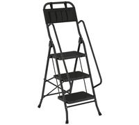 HOMCOM Escalera Plegable de 3 Peldaños con Bolsa de Herramientas Escalera de Tijera con Peldaños Anchos Antideslizantes Negro