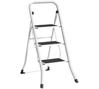 HOMCOM Escalera Plegable de 3 Peldaños Escalera de Tijera Carga hasta 150 kg con Pedal Antideslizante Fácil de Guardar y Transportar para Hogar Cocina Oficina Blanco
