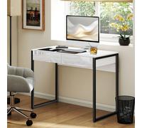 HOMCOM Escritorio 100x50 cm Mesa para ordenador Mesa de oficina con 2 cajones Estructura de acero Habitación pequeña Oficina en casa Negro BLANCO