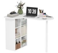 HOMCOM Escritorio Ahorrador de Espacio, Escritorio Pequeño con 6 Compartimentos, 4 Estantes Ajustables y Tablero Curvo, Mesa de Ordenador para Casa, Estudio y Oficina, 100x59x75,5 cm, Blanco