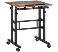 HOMCOM Escritorio ajustable en altura Mesa de cocina con estante, ruedas, mesa para ordenador Marrón rústico 60 x 60 x 70,5-120 cm Aosom España