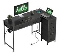 HOMCOM Escritorio Angular Reversible con enchufes y Puertos USB, 126 x 48 cm Escritorio Angular en L con 6 cajones de Tela, Gancho Lateral, para Ordenador, Oficina, Estudio, hogar, Negro