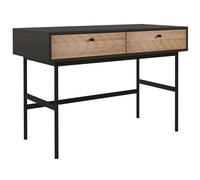 HOMCOM Escritorio compacto consola con 2 cajones frentes de espiga estructura metal Negro 106x50x77 cm Aosom España