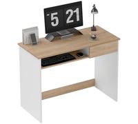 HOMCOM Escritorio Compacto de 100cm con Bandeja para Teclado, Escritorio de Oficina con Cajón para Dormitorio Estudio, Roble