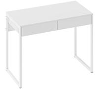 HOMCOM Escritorio con 2 cajones, mesa de ordenador 100 x 50 cm, escritorio moderno con patas de acero, para espacios pequeños, blanco brillante