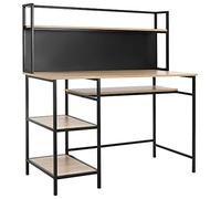 HOMCOM - Escritorio con almacenamiento de escritorio para ordenador con 4 estantes, gran bandeja y panel negro para sala de estar, dormitorio, 120 x 53 x 126 cm, roble y negro