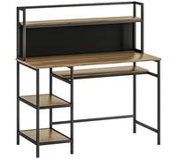 HOMCOM Escritorio con almacenamiento escritorio informático con 4 estantes gran tapa y panel Negro Marrón Aosom España
