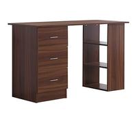 HOMCOM Escritorio con almacenamiento, mesa informática 120 x 50 cm, escritorio de ordenador con estantes y cajones, para espacios pequeños, dormitorio, aspecto nogal
