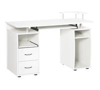 HOMCOM Escritorio con Estanterías Mesa de Ordenador 120x55x85 cm Blanco | 2 Cajones, Bandeja de Teclado Extraíble, Soporte para Monitor CPU, para Oficina Estudio