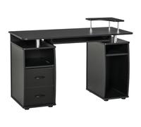 HOMCOM Escritorio con Estanterías Mesa de Ordenador con 2 Cajones Bandeja de Teclado Extraíble y Soporte para Monitor CPU para Oficina Estudio 120x55x85 cm Negro