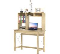 HOMCOM Escritorio con librería de almacenaje Moderno Escritorio de Madera con estantes y Amplia encimera para Espacios pequeños Home Office Dormitorio, 105 x 50 x 137,5 cm, Acabado Roble