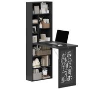 HOMCOM Escritorio con Librería y Pizarra, Escritorio Ahorrador de Espacio con Tablero Plegable en Madera de Pino, Mesa de Trabajo con Estantes Ajustables, para Habitación Infantil, Estudio, Oficina,