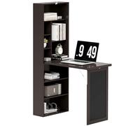 HOMCOM Escritorio con Librería y Pizarra, Escritorio Ahorrador de Espacio con Tablero Plegable en Madera de Pino, Mesa de Trabajo con Estantes Ajustables, para Habitación Infantil, Estudio, Oficina,