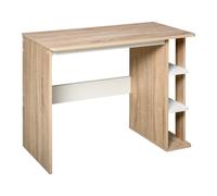 HOMCOM Escritorio de Computadora Mesa de Ordenador 100x44x74 cm 3 estantes laterales en Madera Color Roble Claro Blanco Aosom España