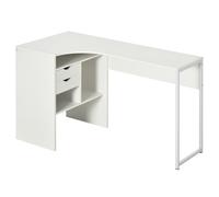 HOMCOM Escritorio de Esquina, Escritorio Informático con 2 Cajones y 3 Compartimentos Abiertos, 120 x 60 x 74 cm, Blanco