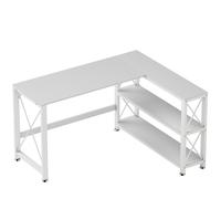 HOMCOM Escritorio de esquina modular reversible, escritorio con almacenamiento, estante de almacenamiento, marco de metal, 135x110x75cm, blanco