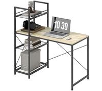 HOMCOM Escritorio de Estilo Industrial con Estantería Reversible Mesa de Estudio para Oficina Dormitorio 110x53x115,5 cm Roble