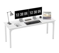 HOMCOM Escritorio de ordenador 180 cm con bandeja ancha para 2 personas, marco de acero, mesa de ordenador para trabajo en casa o estudio, blanco