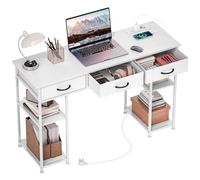 HOMCOM Escritorio de Ordenador con 2 Puntos de Carga USB y 2 Tomas de Corriente, Escritorio con Almacenamiento de 120 x 40 cm, estantes Ajustables y 3 cajones de Tela, estación de Trabajo, Estructura