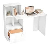 HOMCOM Escritorio de ordenador con biblioteca de 4 compartimentos y cajón con cerradura con respaldos, patines anticolisión, mesa de ordenador para dormitorio, sala de estudio, 126x50x109cm, grano de
