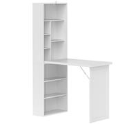 HOMCOM Escritorio de ordenador plegable con estantería, puesto de trabajo, tablero blanco y estante ajustable, 98x51x153cm, blanco