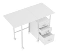 HOMCOM Escritorio de ordenador plegable con ruedas, escritorio con almacenamiento, 3 cajones, tablero extensible, 105x51x75,5cm, blanco