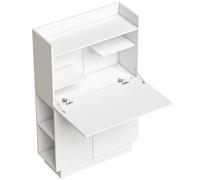 HOMCOM Escritorio de ordenador plegable, escritorio informático con superficie abatible, estantes y armario, 80x30x128cm, blanco Aosom España