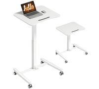 HOMCOM Escritorio de pie regulable en altura 75-114 cm, escritorio para ordenador portátil con ruedas, bandeja reclinable, tope de seguridad, marco de acero, mesa de dibujo neumático para espacio