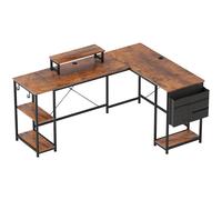 HOMCOM Escritorio en forma de L, Escritorio de oficina versátil con estantes ajustables y bolsillo de almacenamiento, soporte para monitor, Marrón