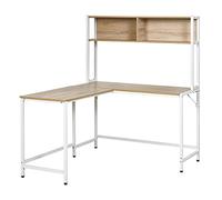 HOMCOM Escritorio en Forma de L Multifuncional Mesa para Oficina o Estudio con Estantes Altos Espacio Amplio Moderno y Minimalista 140x125x149 cm Color Madera