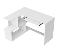 HOMCOM Escritorio en L 120x100x76 cm con Bandeja para Teclado y 4 Compartimentos Abiertos Blanco Aosom España