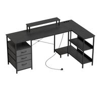 HOMCOM Escritorio en L Reversible con Cajones y Estantes 170 cm Negro Aosom España