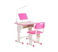 HOMCOM Escritorio Escolar con Silla para niños de 6 a 12 años, Altura Ajustable, lámpara LED, Atril y portalápices, Acero y MDF, Rosa