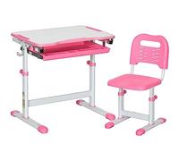 HOMCOM Escritorio escolar para niños de 6 a 12 años de altura ajustable, juego de escritorio y silla para niños con tablero inclinable 45°, cajón, 2 portalápices y gancho, rosa