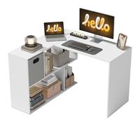 HOMCOM - Escritorio esquinero, 110x100x75 cm, escritorio de ordenador en forma de L con cajón de tela y compartimentos abiertos, mesa de ordenador para casa, dormitorio y sala de estudio, color blanco