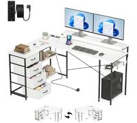 HOMCOM Escritorio Esquinero con 4 Cajones de Tela, 155x112 cm Blanco