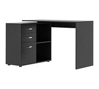 HOMCOM Escritorio esquinero con cajones para PC, escritorio esquinero en forma de L para oficina y hogar, estante extraíble, negro