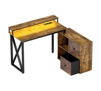 HOMCOM Escritorio Esquinero con Luces LED Escritorio en Forma de L con Estación de Carga 2 Compartimentos 2 Cajones de Tela Soporte para Monitor para Oficina en Casa Marrón Rústico