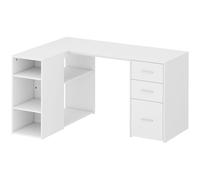 HOMCOM Escritorio Esquinero en L con 3 Cajones 5 Compartimentos Abiertos y Estantes Regulables 140x100x75 cm Blanco Aosom España