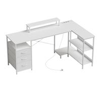 HOMCOM Escritorio Esquinero en L con Tomas de Corriente 170x100 cm Blanco Aosom España